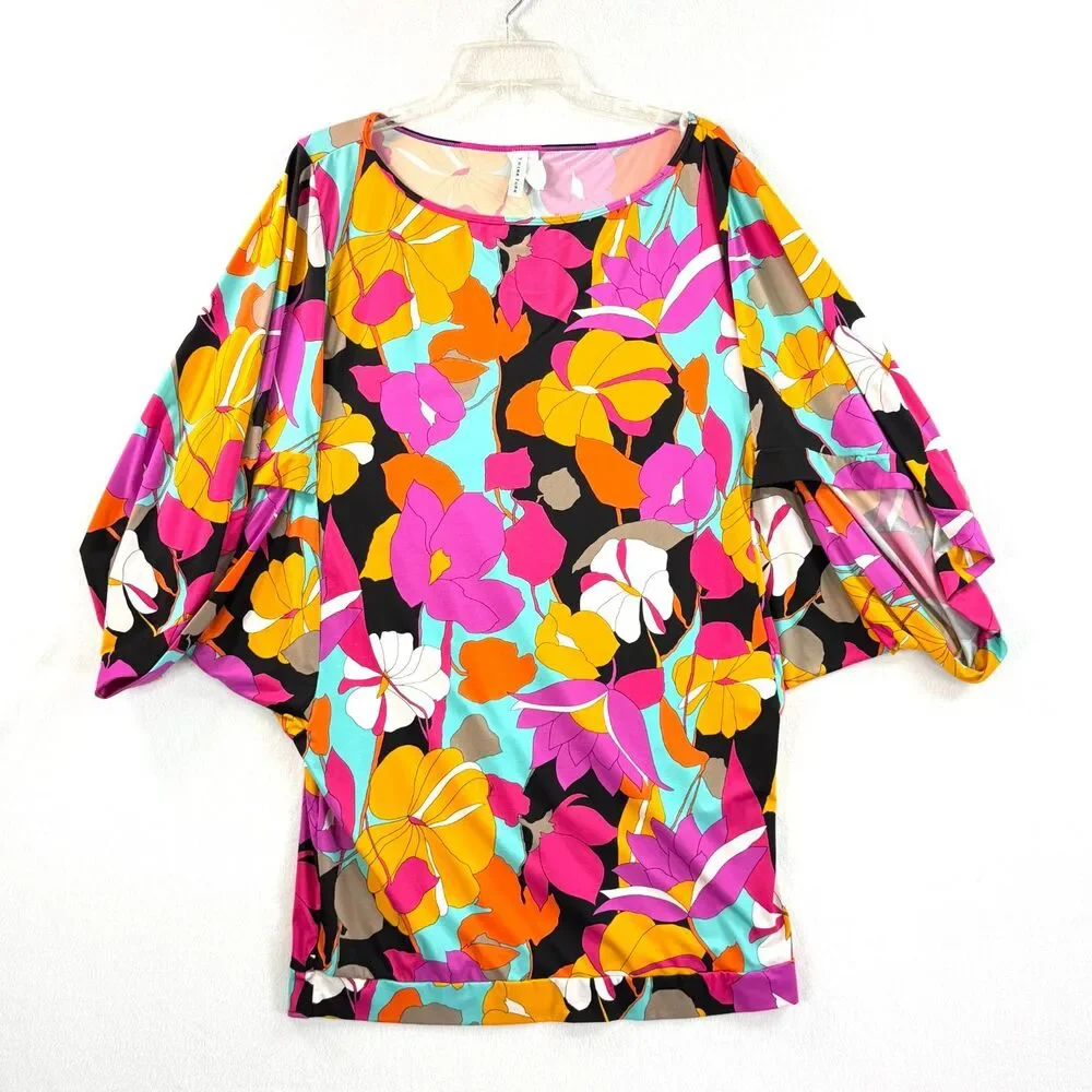 Trina Turk | Gemini Swim Suit Cover-Up Tunic Bright Vivid Florals | Sz XL - Picture 3 of 8